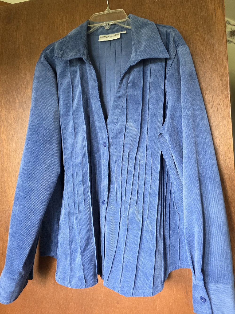 Rebecca Malone Blue Suede Pleated Button-Front Jacket
